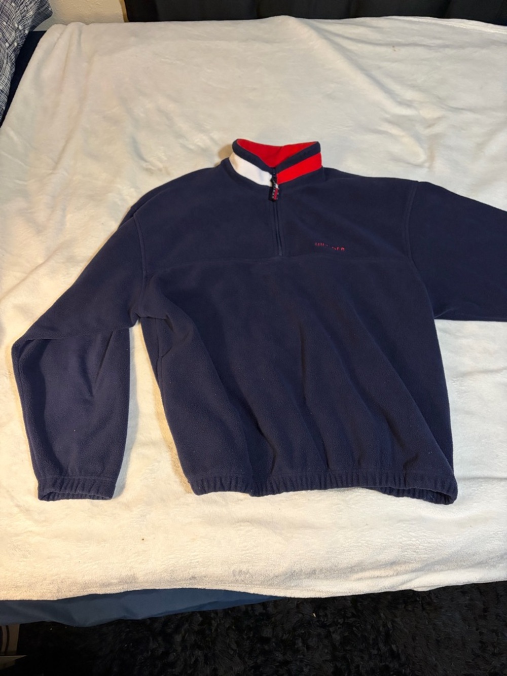 Tommy Hilfiger Navy Quarter-Zip Fleece with Red & White Trim